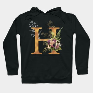 Floral Monogram Golden Letter H First Name Initial Wedding Anniversary Birthday Graduation Halloween Gift Hoodie